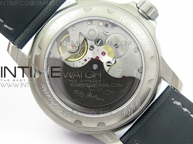 Fifty Fathoms Titanium Big Date Black HGF Best Edition Black Dial on Sail-canvas Strap A6918B