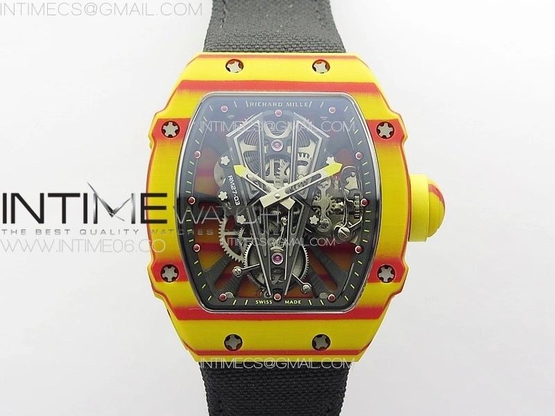 RM027-03 Real Tourbillon RMF Best Edition Orange Red Carbon Skeleton Dial on Black Nylon Strap