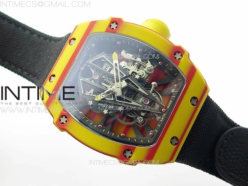 RM027-03 Real Tourbillon RMF Best Edition Orange Red Carbon Skeleton Dial on Black Nylon Strap