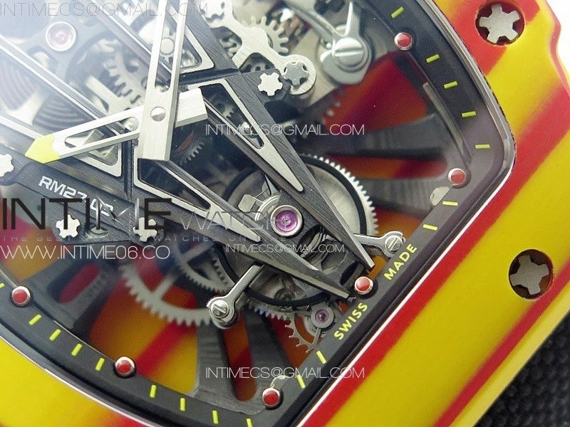 RM027-03 Real Tourbillon RMF Best Edition Orange Red Carbon Skeleton Dial on Black Nylon Strap