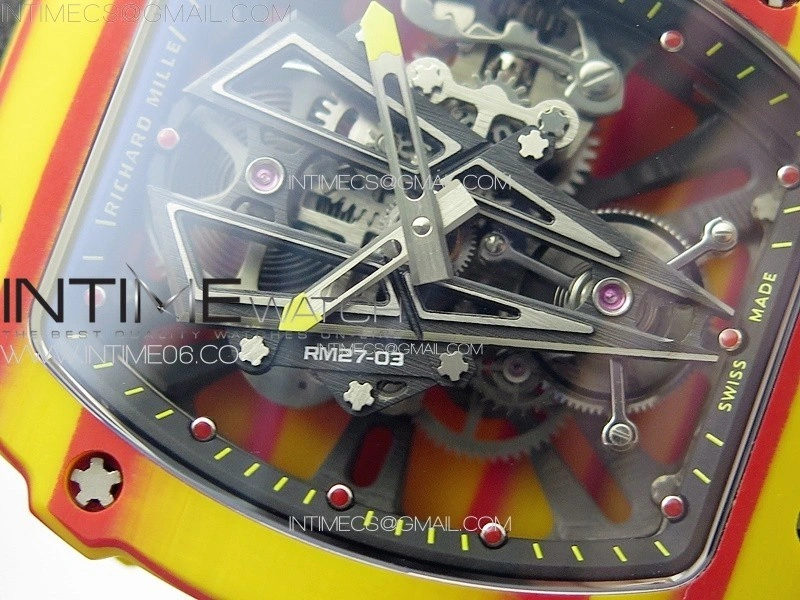 RM027-03 Real Tourbillon RMF Best Edition Orange Red Carbon Skeleton Dial on Black Nylon Strap
