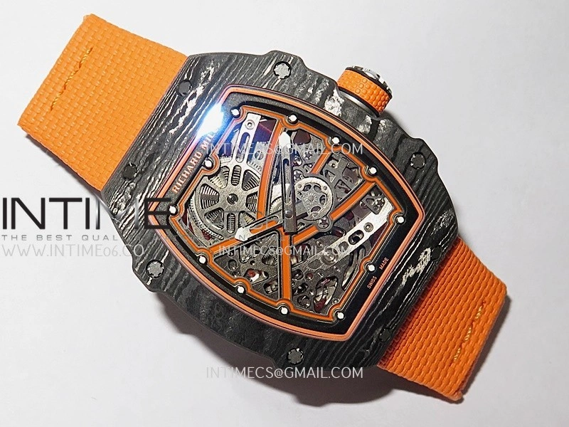 RM67-02 McLaren Black NTPT Umi Office 1:1 Edition Orange Skeleton Dial On Orange Nylon Strap CRMA7 Clone V2