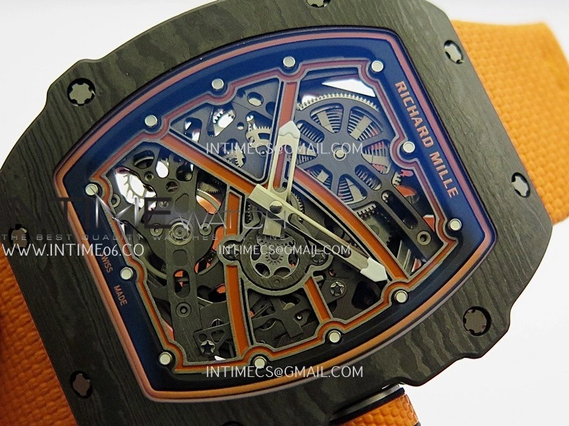 RM67-02 McLaren Black NTPT Umi Office 1:1 Edition Orange Skeleton Dial On Orange Nylon Strap CRMA7 Clone V2