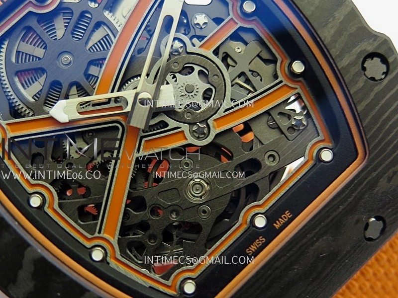 RM67-02 McLaren Black NTPT Umi Office 1:1 Edition Orange Skeleton Dial On Orange Nylon Strap CRMA7 Clone V2