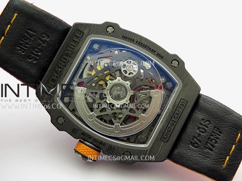RM67-02 McLaren Black NTPT Umi Office 1:1 Edition Orange Skeleton Dial On Orange Nylon Strap CRMA7 Clone V2