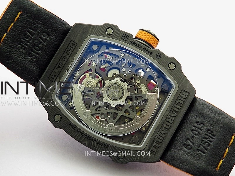 RM67-02 McLaren Black NTPT Umi Office 1:1 Edition Orange Skeleton Dial On Orange Nylon Strap CRMA7 Clone V2
