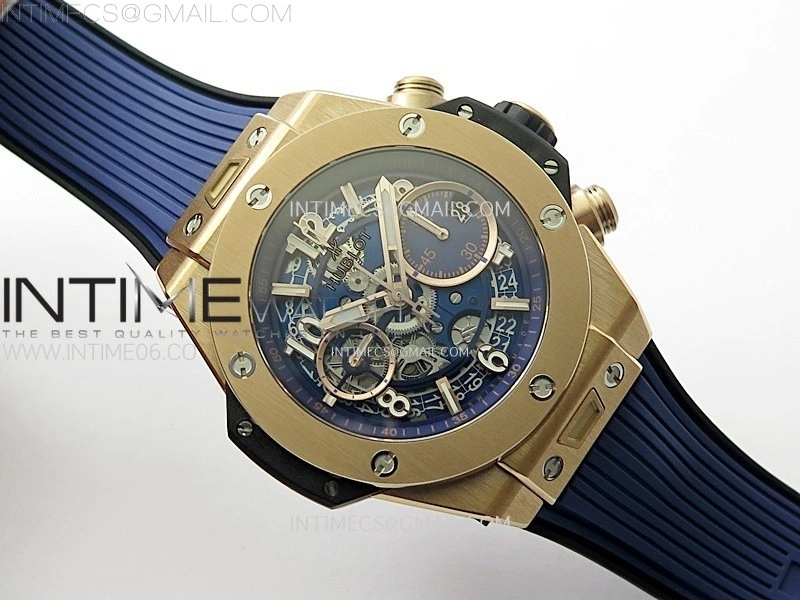 Hublot Big Bang Unico 42mm RG BBF 1:1 Best Edition Blue Skeleton Dial on Blue Rubber Strap A1280