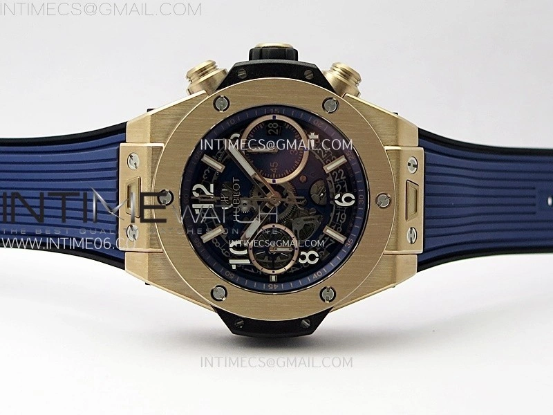 Hublot Big Bang Unico 42mm RG BBF 1:1 Best Edition Blue Skeleton Dial on Blue Rubber Strap A1280