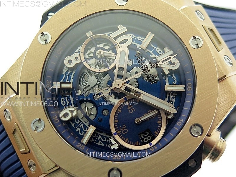 Hublot Big Bang Unico 42mm RG BBF 1:1 Best Edition Blue Skeleton Dial on Blue Rubber Strap A1280