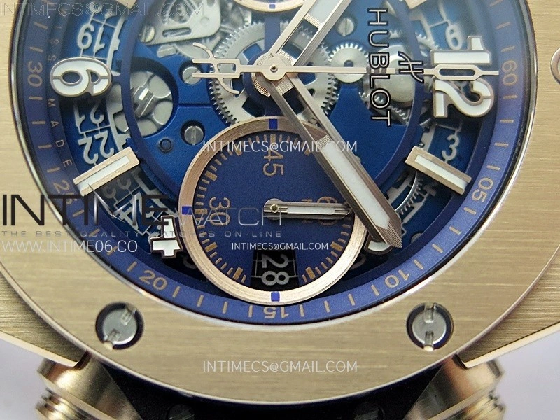 Hublot Big Bang Unico 42mm RG BBF 1:1 Best Edition Blue Skeleton Dial on Blue Rubber Strap A1280