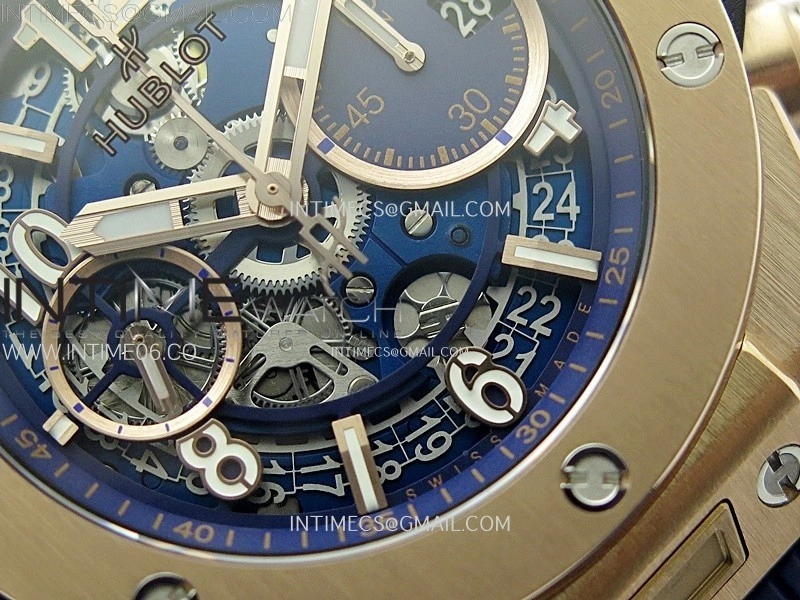 Hublot Big Bang Unico 42mm RG BBF 1:1 Best Edition Blue Skeleton Dial on Blue Rubber Strap A1280