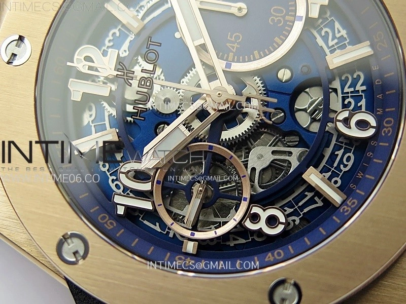 Hublot Big Bang Unico 42mm RG BBF 1:1 Best Edition Blue Skeleton Dial on Blue Rubber Strap A1280