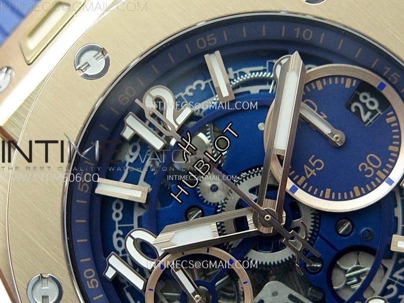 Hublot Big Bang Unico 42mm RG BBF 1:1 Best Edition Blue Skeleton Dial on Blue Rubber Strap A1280