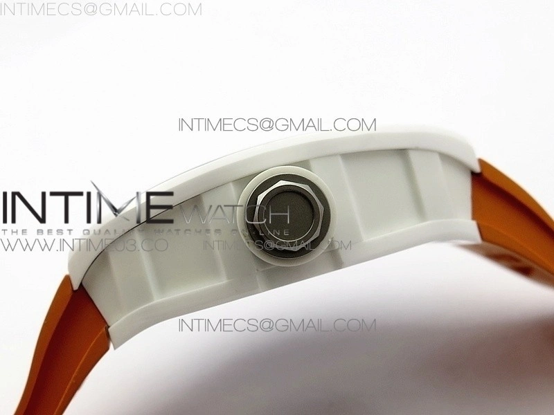 RM055 Real White Ceramic Case V2 KVF Best Edition Skeleton Dial White Crown on Orange Rubber Strap MIYOTA8215