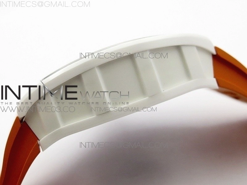 RM055 Real White Ceramic Case V2 KVF Best Edition Skeleton Dial White Crown on Orange Rubber Strap MIYOTA8215