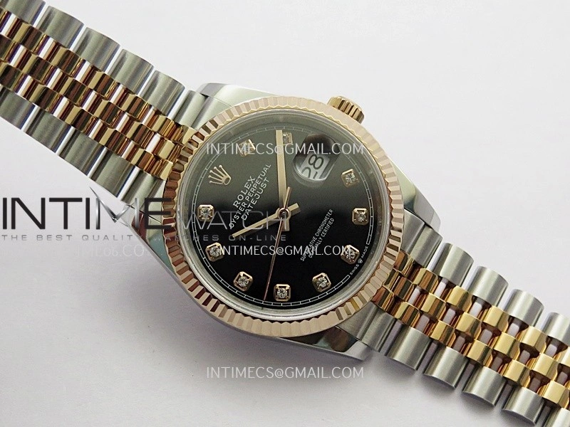 DateJust 36mm 126231 SS RG V2 QF 1:1 Best Edition Black Dial Diamond Marker On SS RG Jubilee Bracelet SH3235