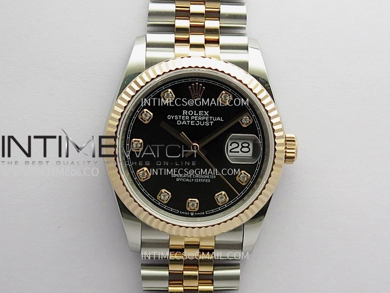 DateJust 36mm 126231 SS RG V2 QF 1:1 Best Edition Black Dial Diamond Marker On SS RG Jubilee Bracelet SH3235