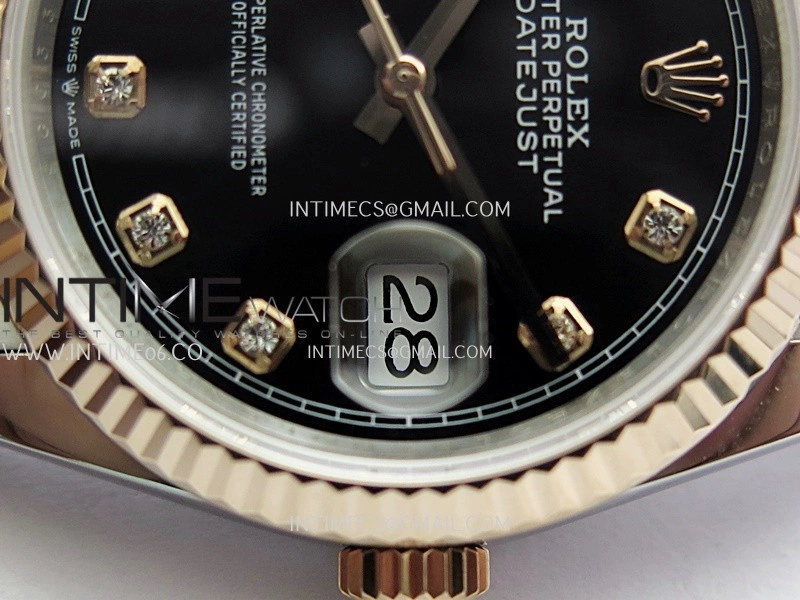 DateJust 36mm 126231 SS RG V2 QF 1:1 Best Edition Black Dial Diamond Marker On SS RG Jubilee Bracelet SH3235