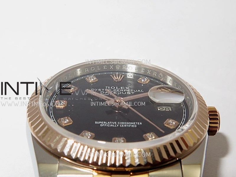 DateJust 36mm 126231 SS RG V2 QF 1:1 Best Edition Black Dial Diamond Marker On SS RG Jubilee Bracelet SH3235