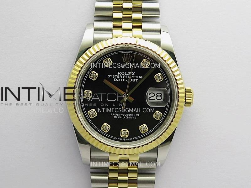 DateJust 36mm 126233 SS YG V2 QF 1:1 Best Edition Black Dial Diamond Marker On SS YG Jubilee Bracelet SH3235