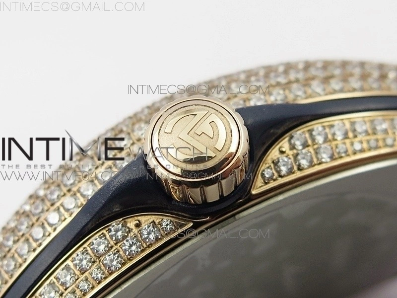 Vanguard V45 RG Full Diamonds Black Textured Diamonds Markers on Black Gummy Strap A2813