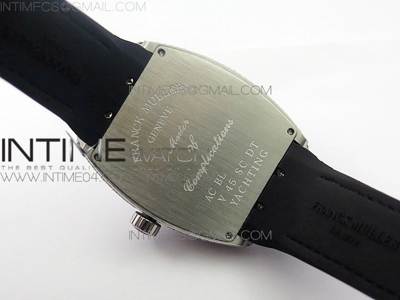 Vanguard V45 SS Full Diamonds Black Textured Diamonds Markers on Black Gummy Strap A2813