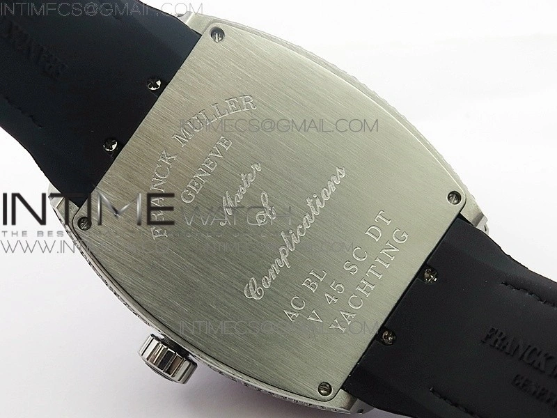 Vanguard V45 SS Full Diamonds Black Textured Diamonds Markers on Black Gummy Strap A2813