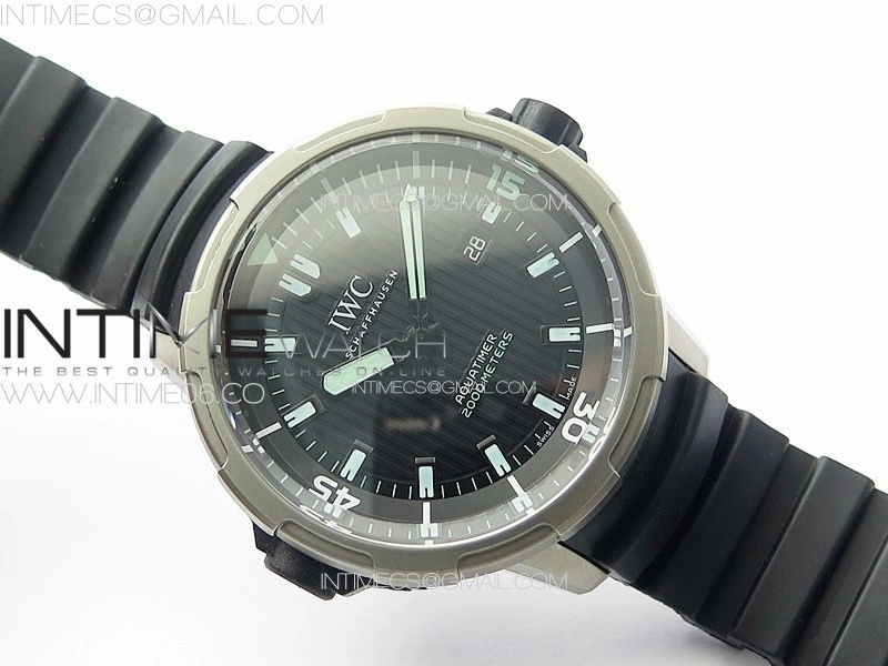 Aquatimer IW358002 SS V6S 1:1 Best Edition Black Dial White Sticks Markers on Black Rubber Strap A2824