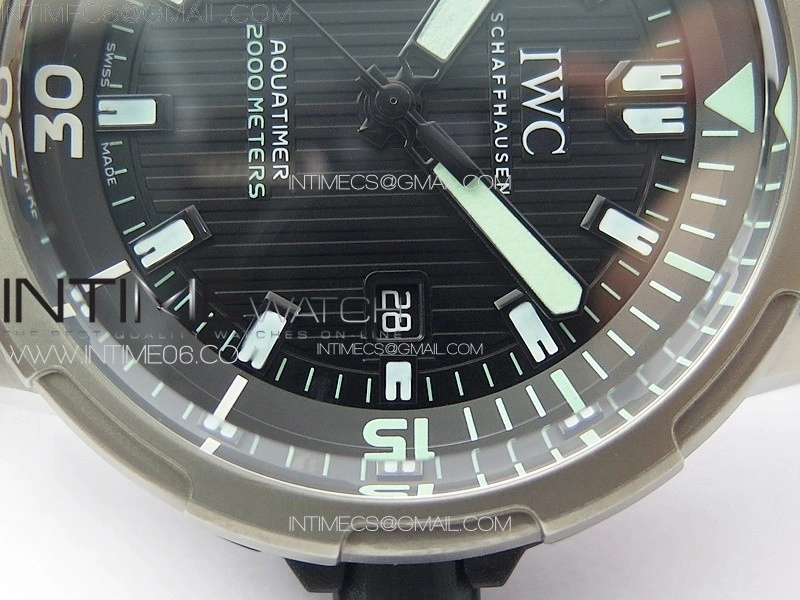 Aquatimer IW358002 SS V6S 1:1 Best Edition Black Dial White Sticks Markers on Black Rubber Strap A2824