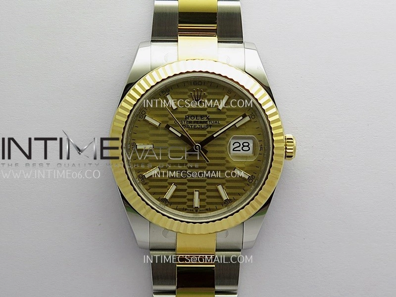 DateJust 41 126333 904L SS YG VF 1:1 Best Edition Gold Fluted Dial Stick Marker On SS YG Oyster Bracelet DD3235