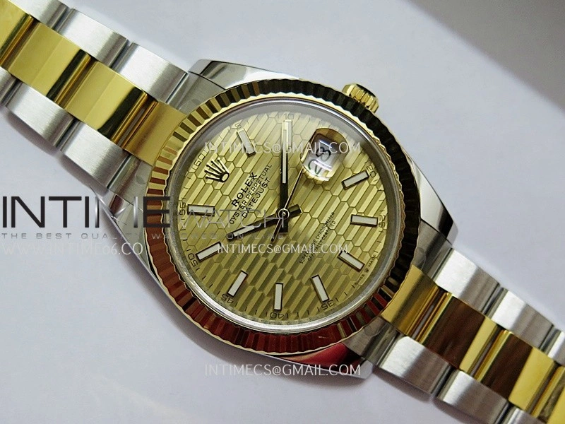 DateJust 41 126333 904L SS YG VF 1:1 Best Edition Gold Fluted Dial Stick Marker On SS YG Oyster Bracelet DD3235