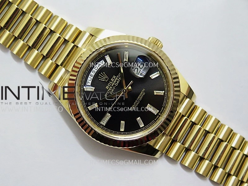 Day Date 228238 40mm 904L YG VSF 1:1 Best Edition Black Dial T Diamond Marker On YG President Bracelet DD3255