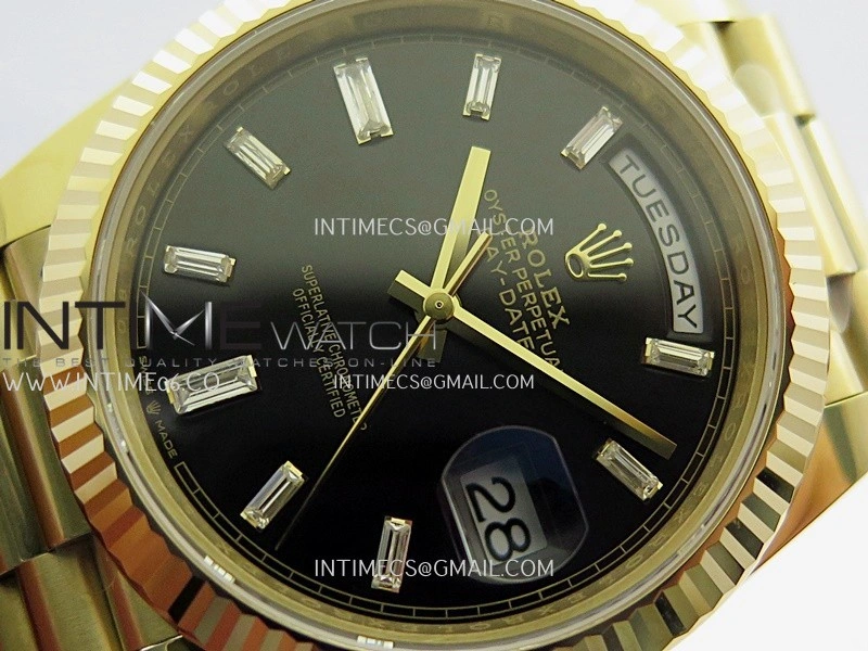 Day Date 228238 40mm 904L YG VSF 1:1 Best Edition Black Dial T Diamond Marker On YG President Bracelet DD3255