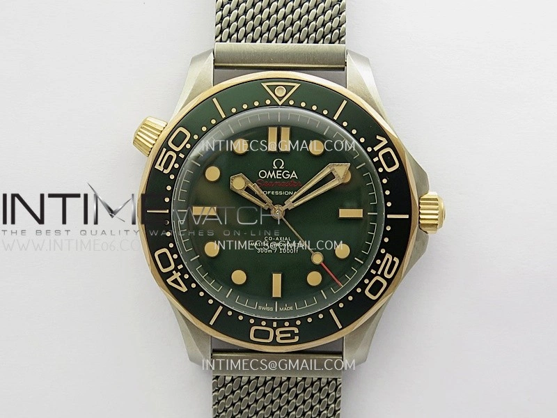 Seamaster 300M Diver Titanium Bronze Gold VSF 1:1 Best Edition Green Dial on Titanium Mesh Bracelet Asian Super Clone 8806