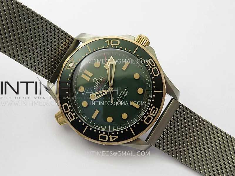 Seamaster 300M Diver Titanium Bronze Gold VSF 1:1 Best Edition Green Dial on Titanium Mesh Bracelet Asian Super Clone 8806