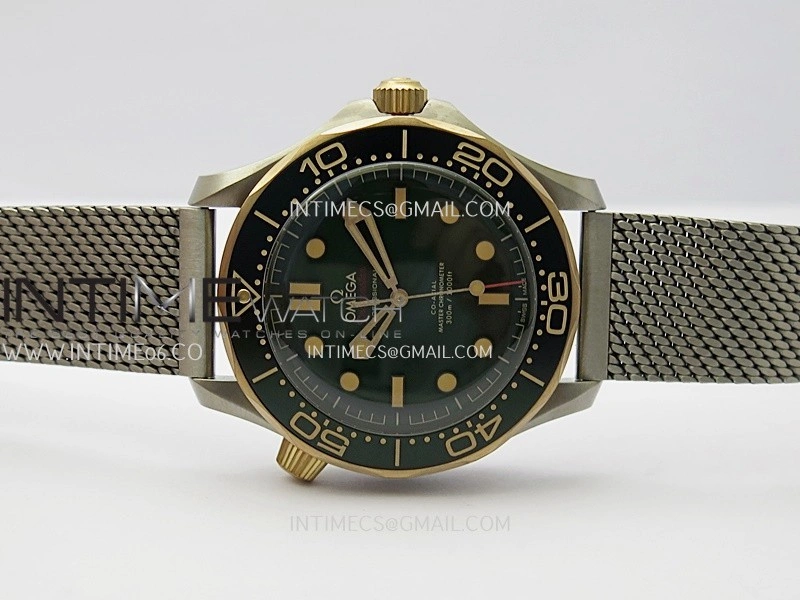 Seamaster 300M Diver Titanium Bronze Gold VSF 1:1 Best Edition Green Dial on Titanium Mesh Bracelet Asian Super Clone 8806
