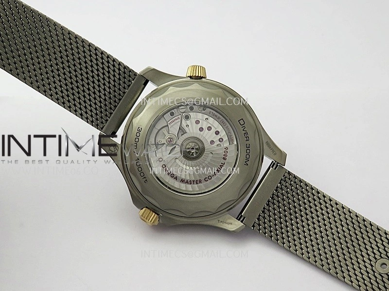 Seamaster 300M Diver Titanium Bronze Gold VSF 1:1 Best Edition Green Dial on Titanium Mesh Bracelet Asian Super Clone 8806