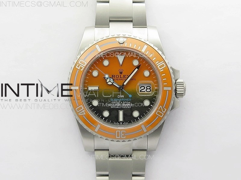 Submariner DIW Sandblasted VSF 1:1 Best Edition Orange Ceramic Bezel Orange Black Dial on SS Bracelet VS3135