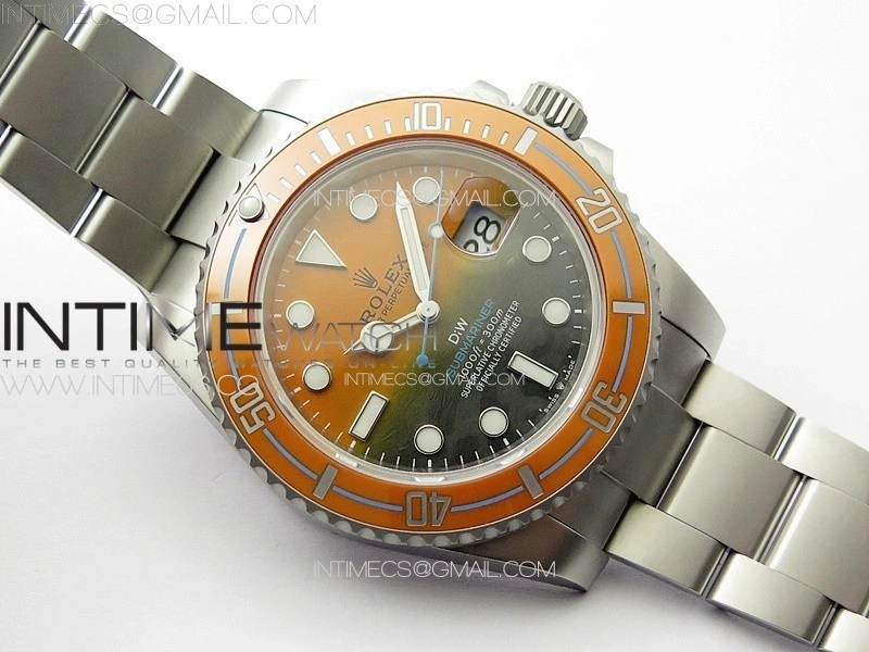 Submariner DIW Sandblasted VSF 1:1 Best Edition Orange Ceramic Bezel Orange Black Dial on SS Bracelet VS3135