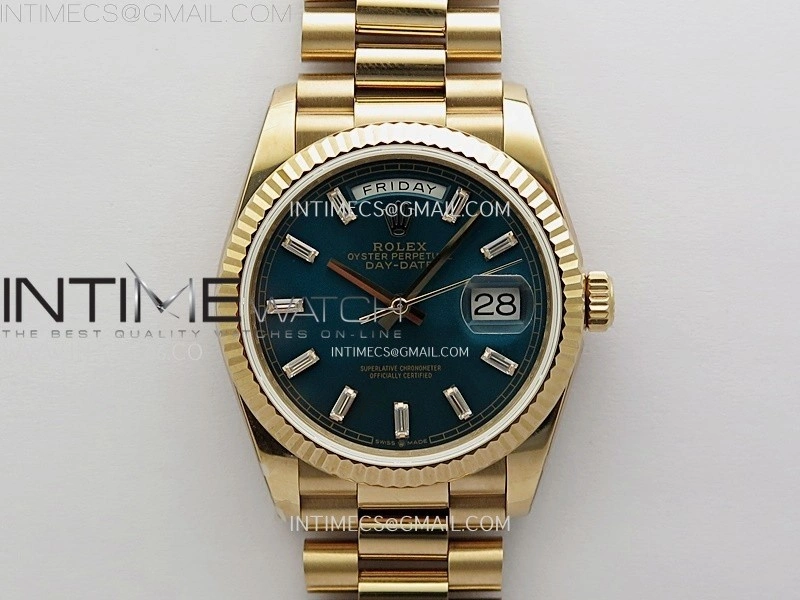 Day Date 128235 Gain Weight RG QF 1:1 Best Edition Blue Dial Diamond Markers on RG President Bracelet