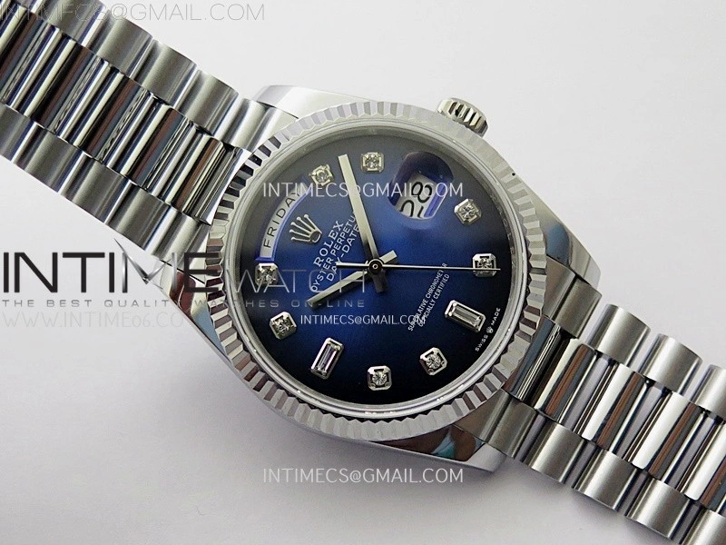 Day Date 128239 Gain Weight SS QF 1:1 Best Edition Blue Dial Diamond Markers on SS President Bracelet