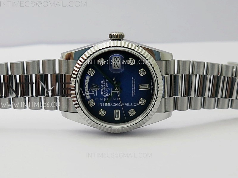 Day Date 128239 Gain Weight SS QF 1:1 Best Edition Blue Dial Diamond Markers on SS President Bracelet