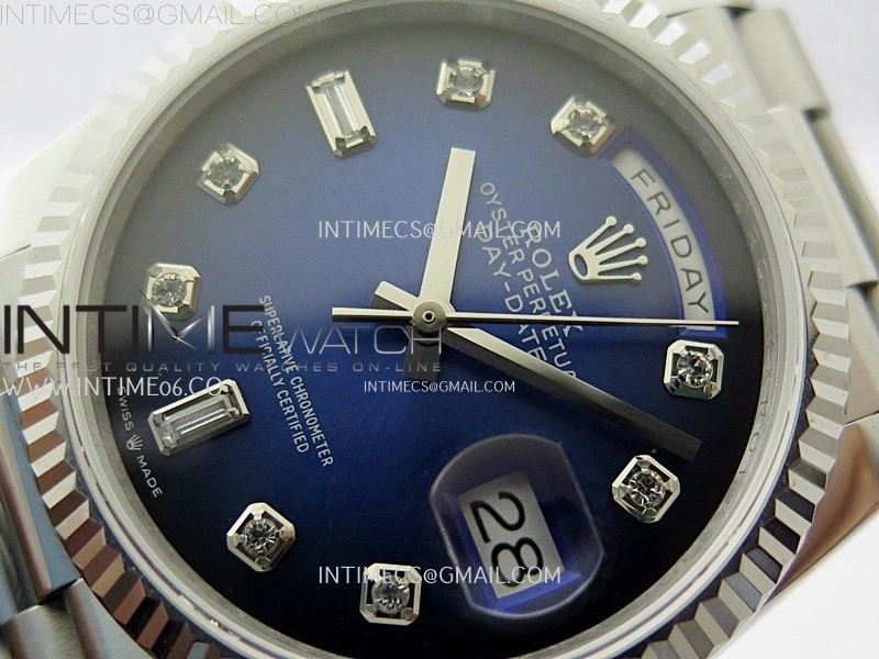 Day Date 128239 Gain Weight SS QF 1:1 Best Edition Blue Dial Diamond Markers on SS President Bracelet