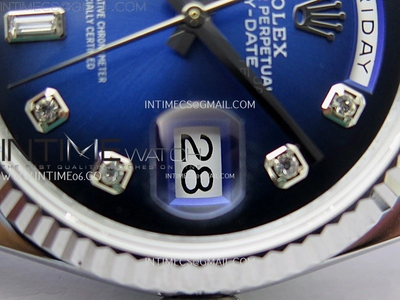 Day Date 128239 Gain Weight SS QF 1:1 Best Edition Blue Dial Diamond Markers on SS President Bracelet