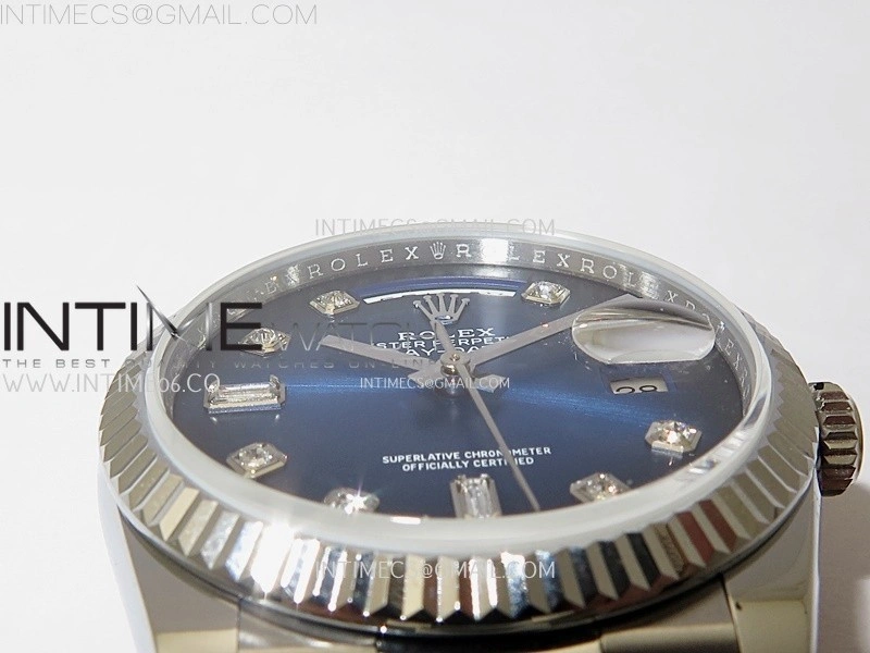 Day Date 128239 Gain Weight SS QF 1:1 Best Edition Blue Dial Diamond Markers on SS President Bracelet