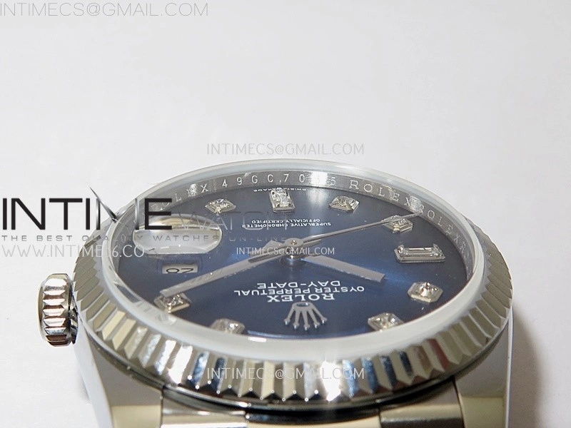 Day Date 128239 Gain Weight SS QF 1:1 Best Edition Blue Dial Diamond Markers on SS President Bracelet