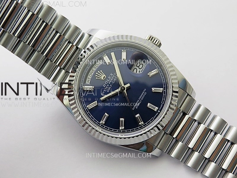 Day Date 128239 Gain Weight SS QF 1:1 Best Edition Blue Dial Diamond Markers on SS President Bracelet