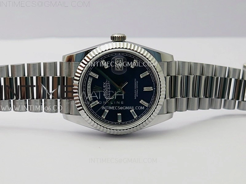 Day Date 128239 Gain Weight SS QF 1:1 Best Edition Blue Dial Diamond Markers on SS President Bracelet
