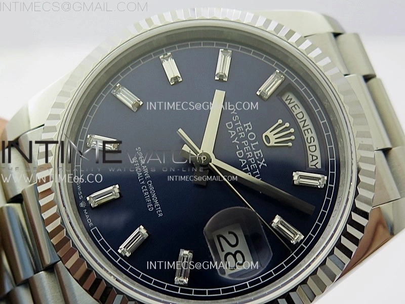 Day Date 128239 Gain Weight SS QF 1:1 Best Edition Blue Dial Diamond Markers on SS President Bracelet