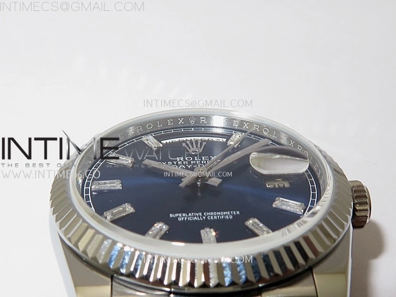 Day Date 128239 Gain Weight SS QF 1:1 Best Edition Blue Dial Diamond Markers on SS President Bracelet